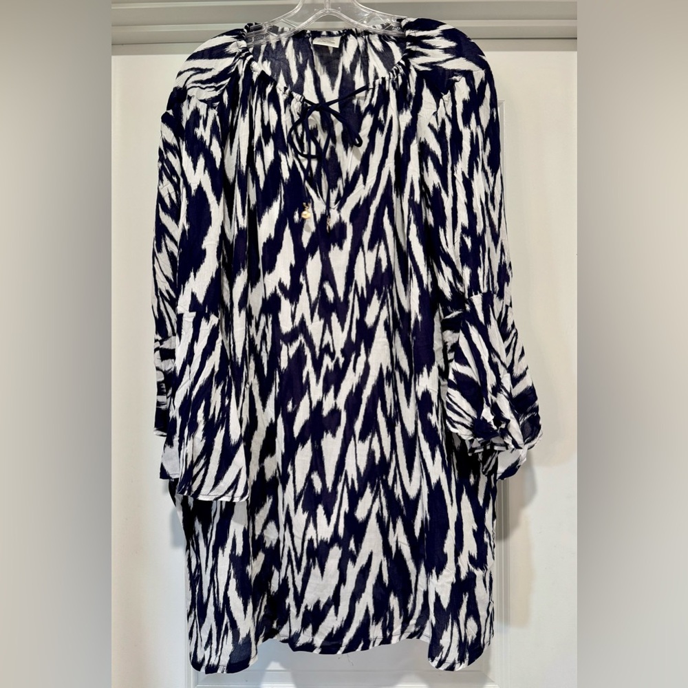 NWT Anne Cole Navy & White Ikat Tie-Neck Swim Coverup Size XL/XXL